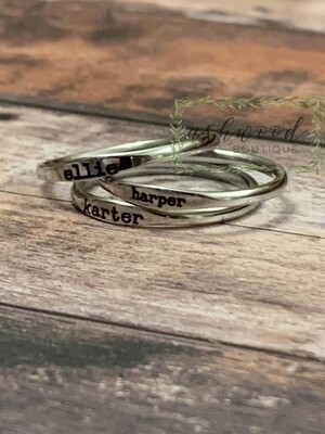 Dainty Engraved Silver Stackable Rings