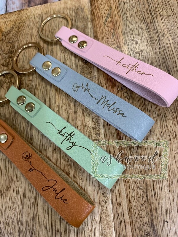 Leatherette Loop Engraved Keychain