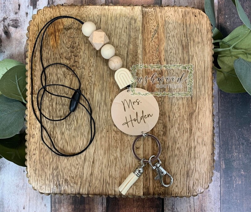 Wooden Beaded Engraved Lanyard