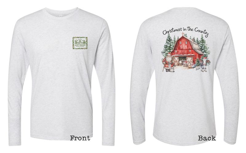EK&#39;s Art Barn 2024 Christmas in the Country Long Sleeve Heather White Logo Tee