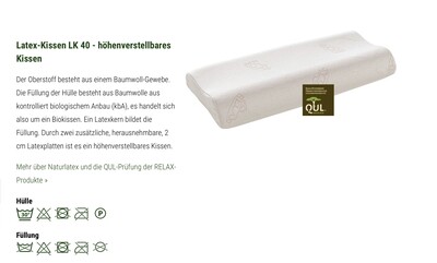 Relax Naturlatex-Kissen LK 40, Bezug: Baumwolle