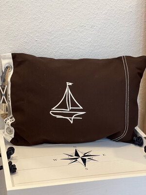 Oceanhouse Canvas Kissenbezug Sailing Boat Espresso/off-white