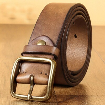 New Leather Belt Casual Antique Fashion Top Layer Leather Jeans Belt Men&#39;s Copper Buckle Belt Wholesale