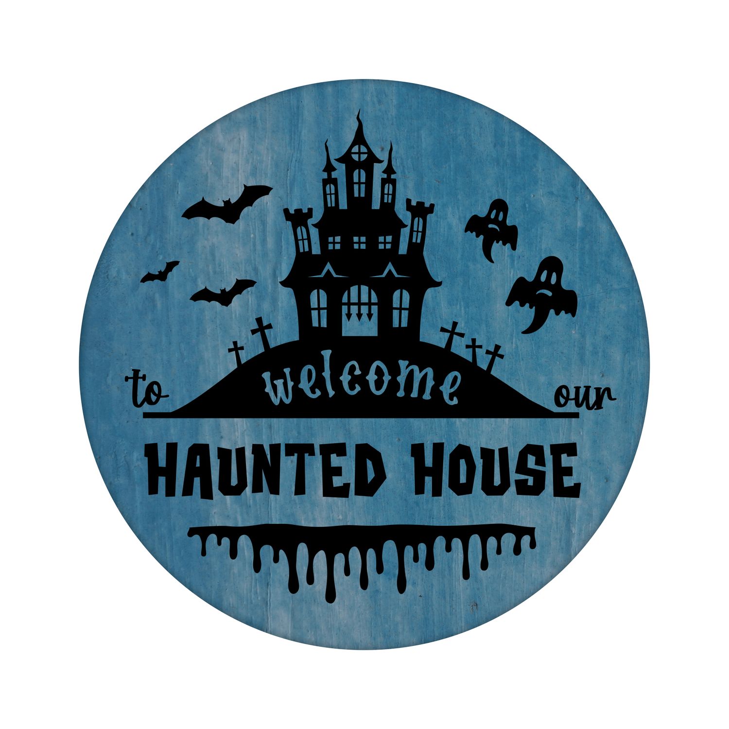 Haunted House Halloween Round Metal Sign