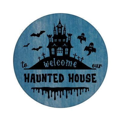 Haunted House Halloween Round Metal Sign