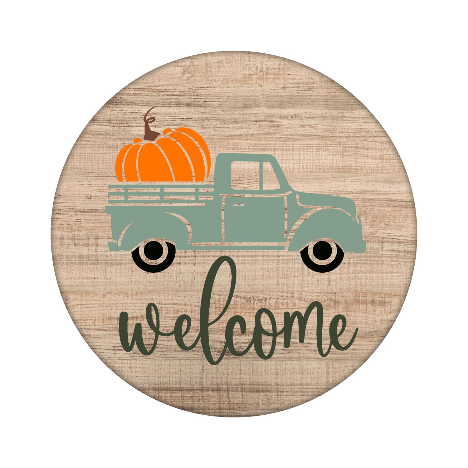 Welcome Pumpkin Truck Round Metal Sign
