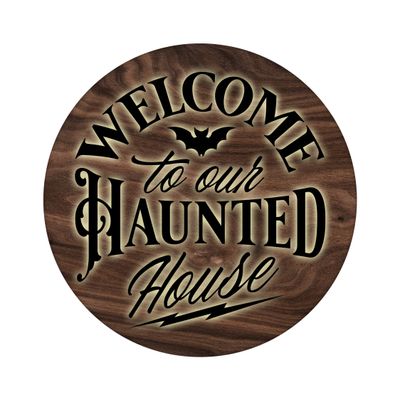 Welcome to our Haunted House Halloween Round Metal Sign