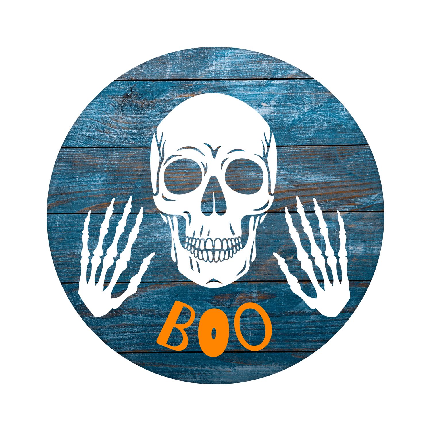 Boo Skeleton Halloween Round Metal Sign