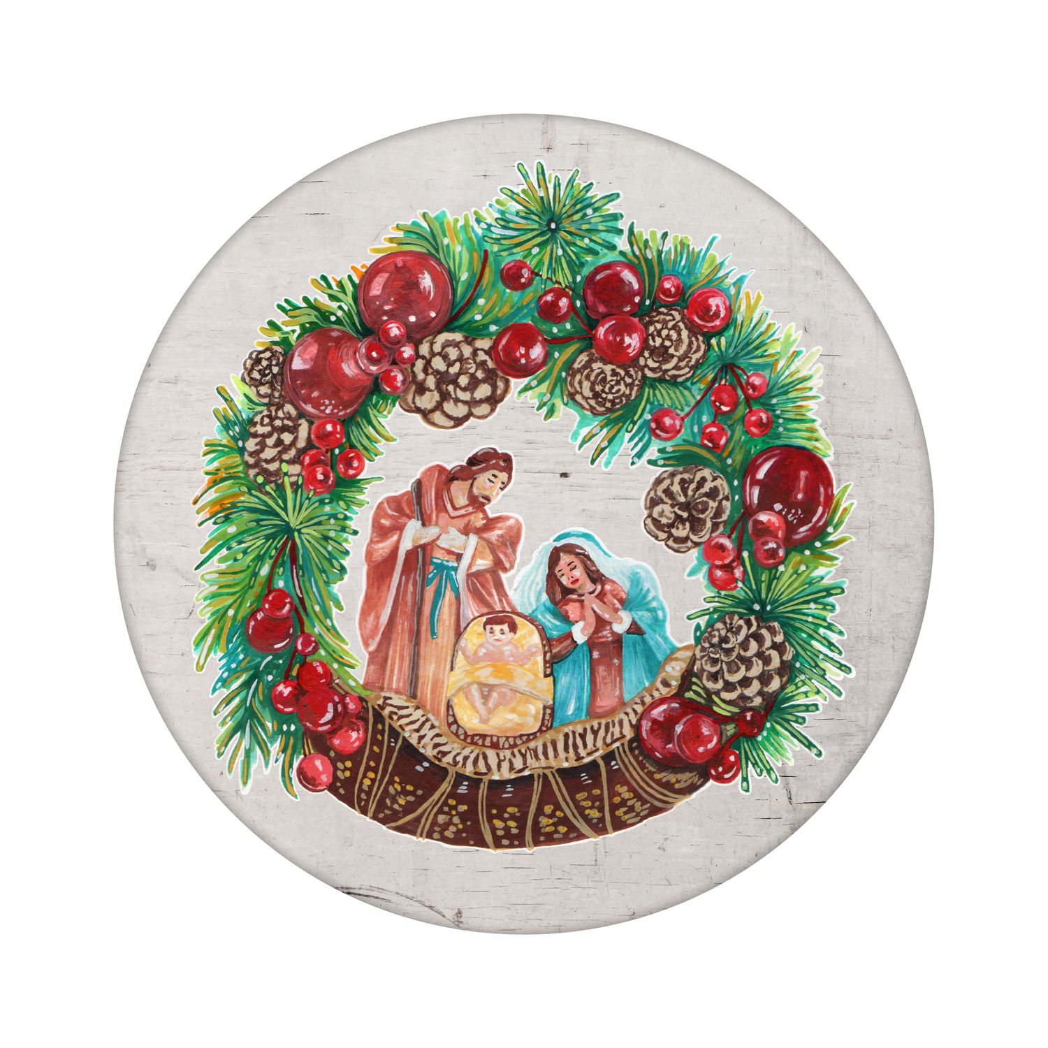 Christmas Nativity Round Metal Sign