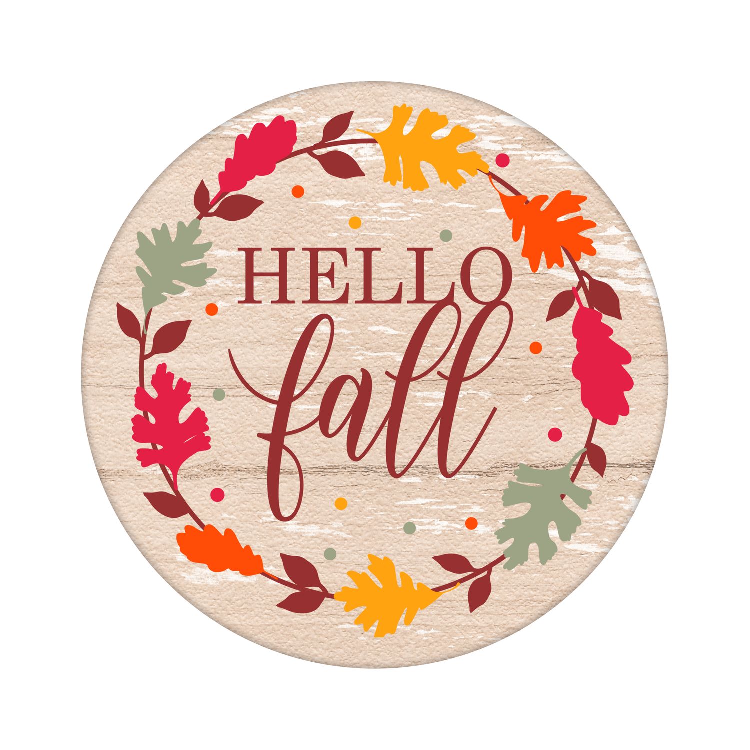 Hello Fall Round Metal Sign