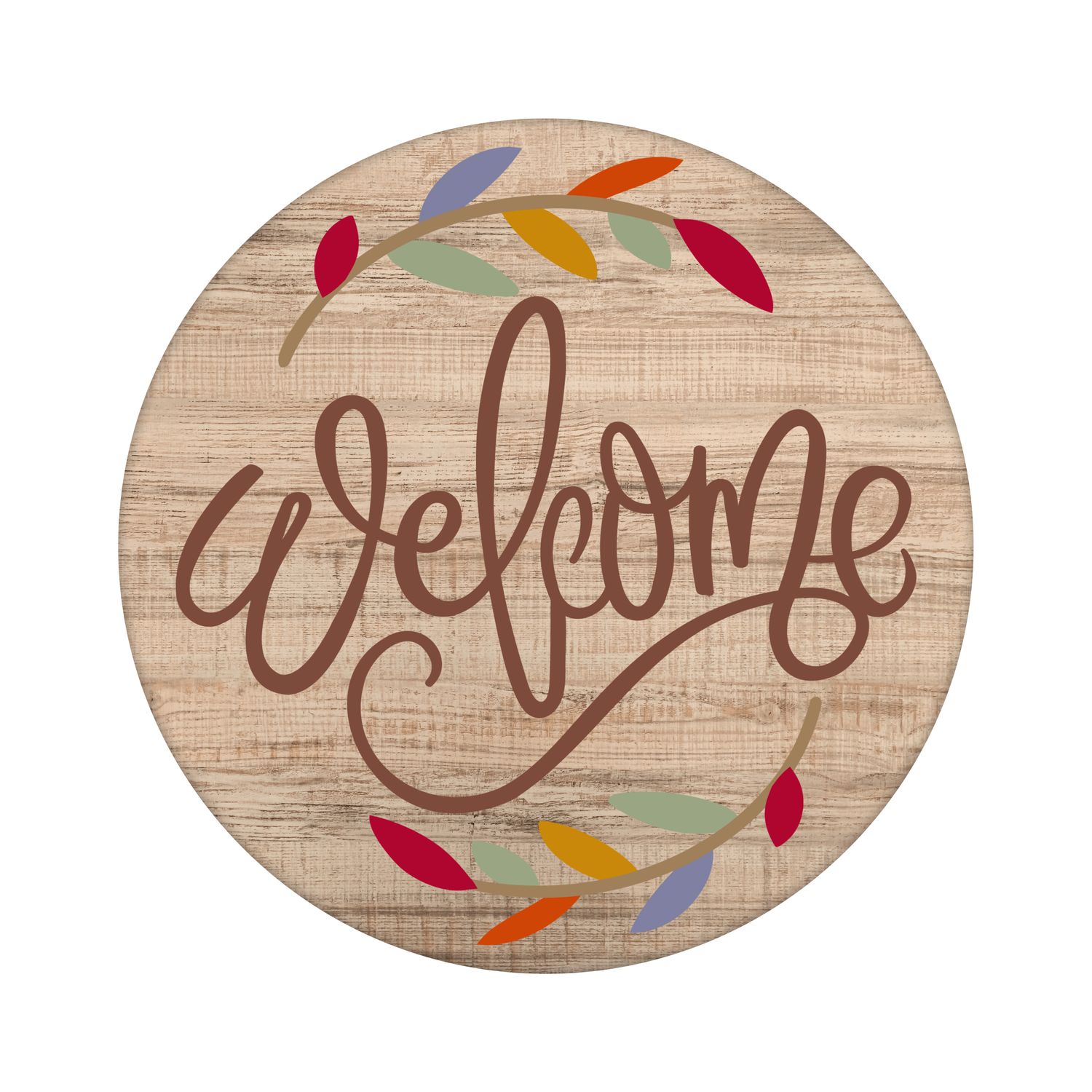 Welcome Fall Leaves Round Metal Sign