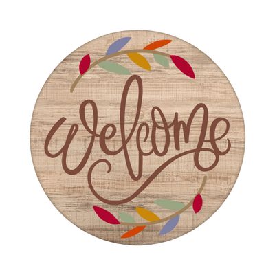 Welcome Fall Leaves Round Metal Sign