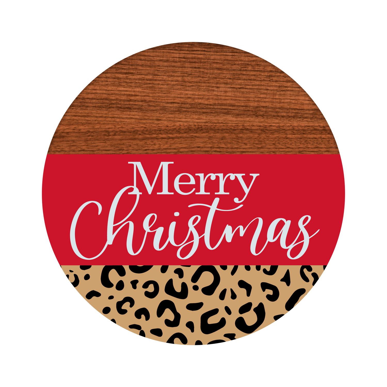 Merry Christmas Leopard Print Round Metal Sign