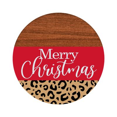 Merry Christmas Leopard Print Round Metal Sign