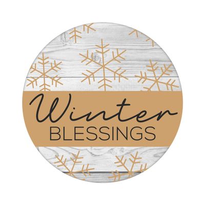 Winter Blessings Round Metal Sign