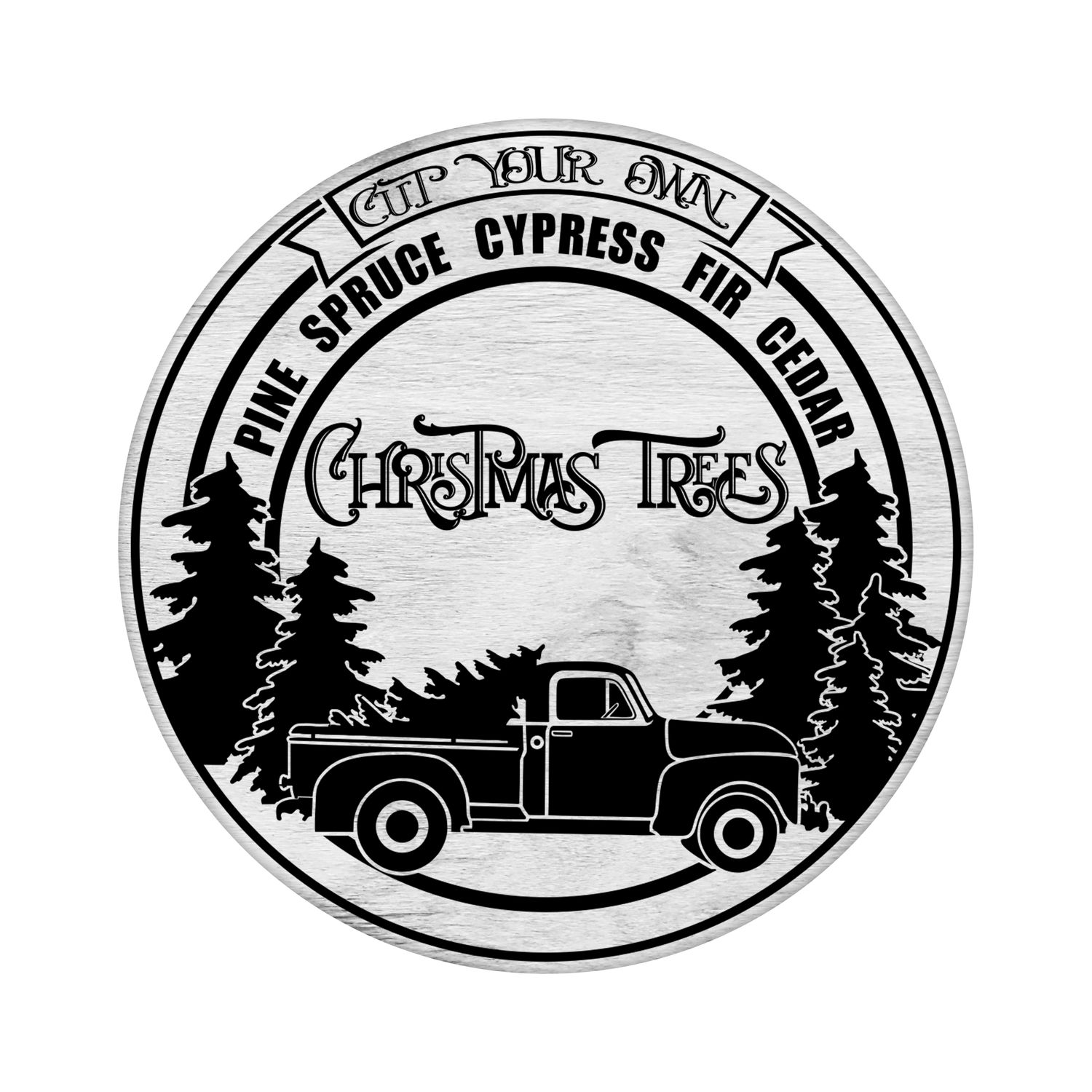Christmas Trees Truck Round Metal Sign