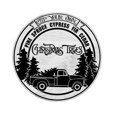 Christmas Trees Truck Round Metal Sign