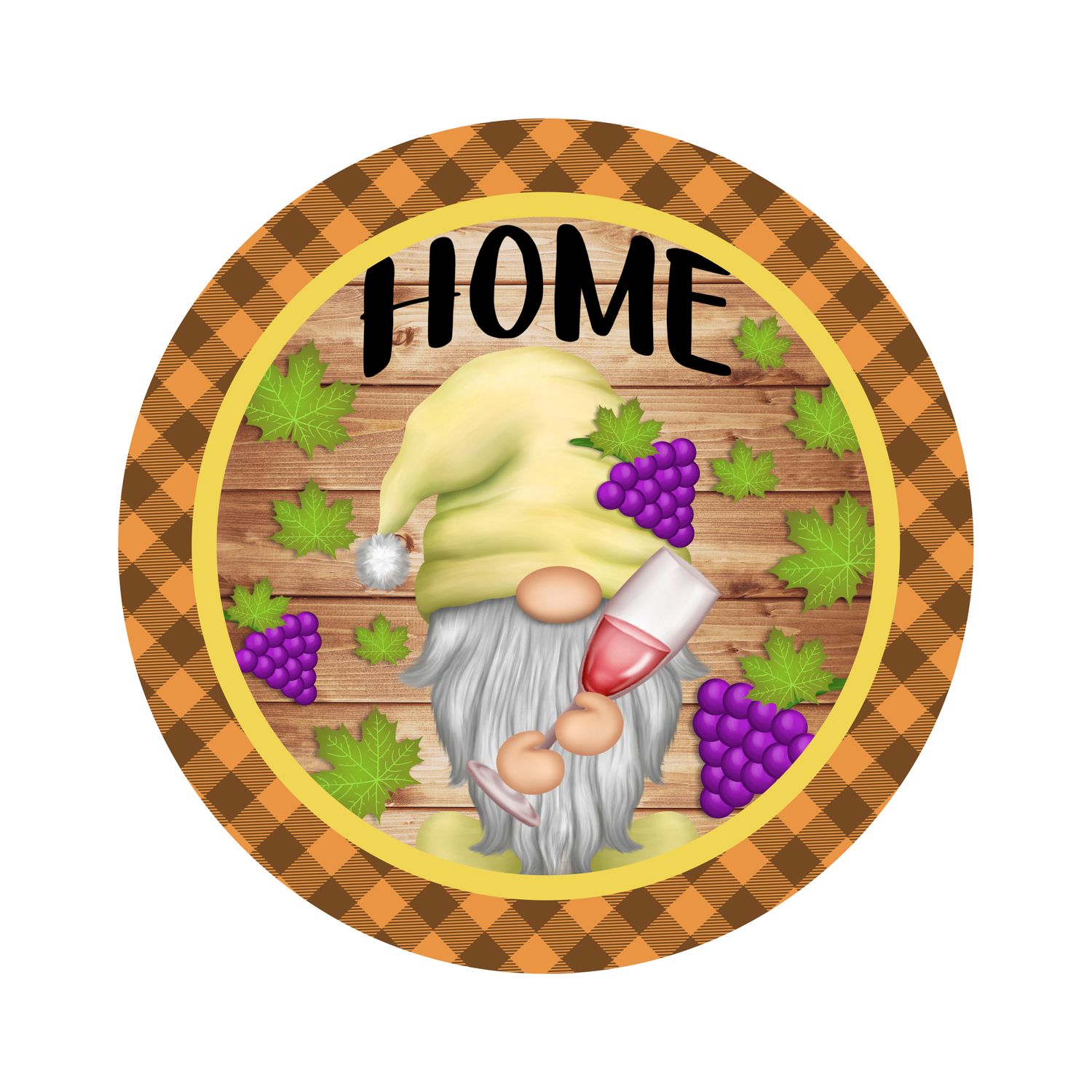 Gnome with Wine Round Metal Sign