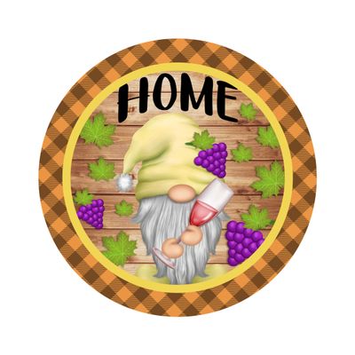 Gnome with Wine Round Metal Sign