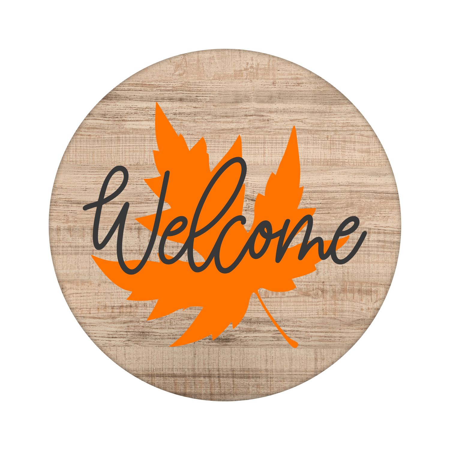 Welcome Fall Leaves Round Metal Sign