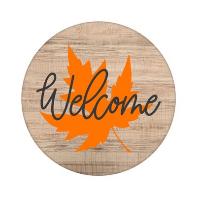 Welcome Fall Leaves Round Metal Sign