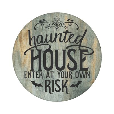 Haunted House Halloween Round Metal Sign