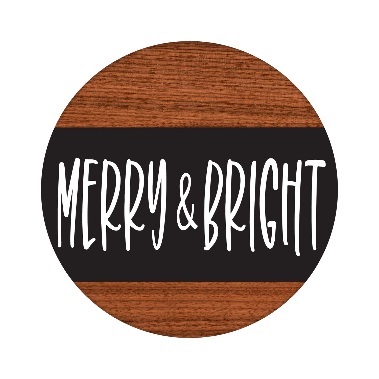 Merry &amp; Bright Christmas Round Metal Sign