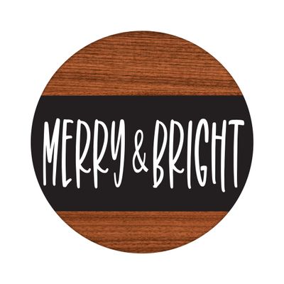 Merry &amp; Bright Christmas Round Metal Sign