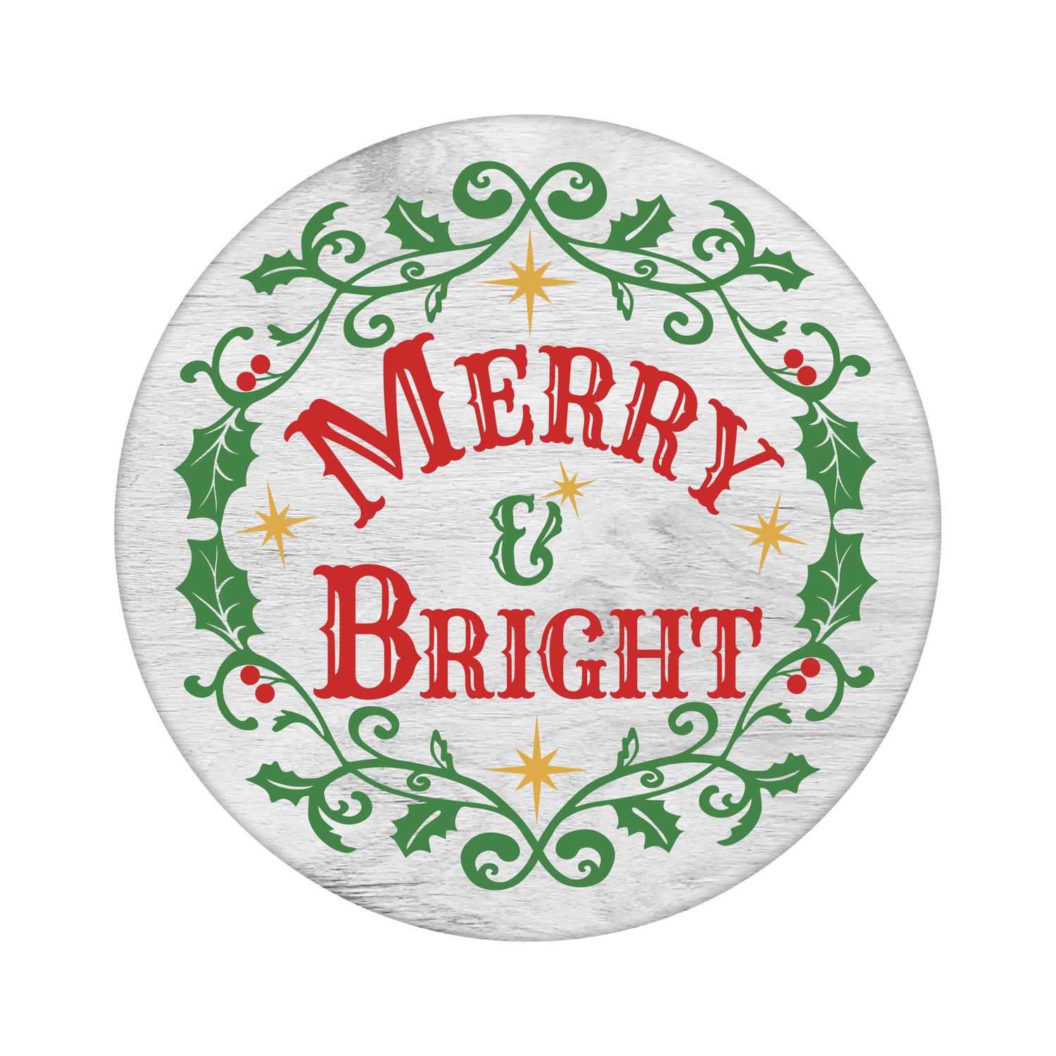 Merry &amp; Bright Christmas Round Metal Sign