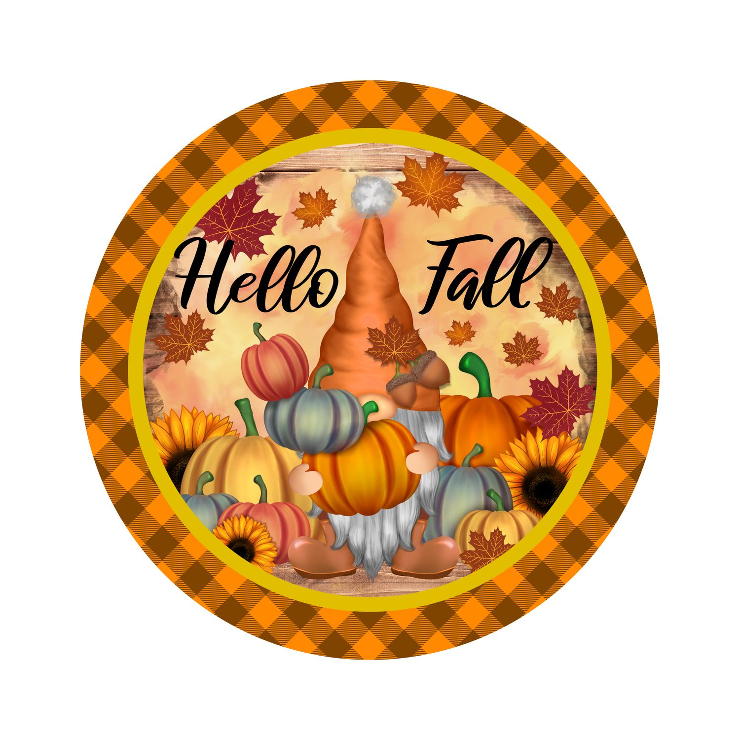 Hello Fall Round Metal Sign