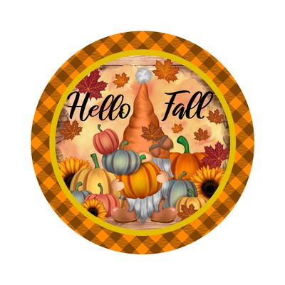 Hello Fall Round Metal Sign