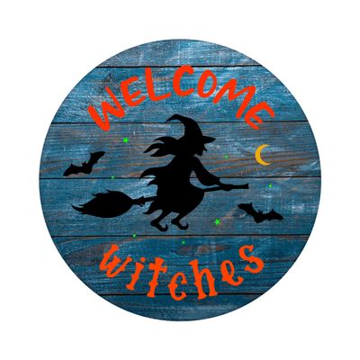 Welcome Witches Halloween Round Metal Sign