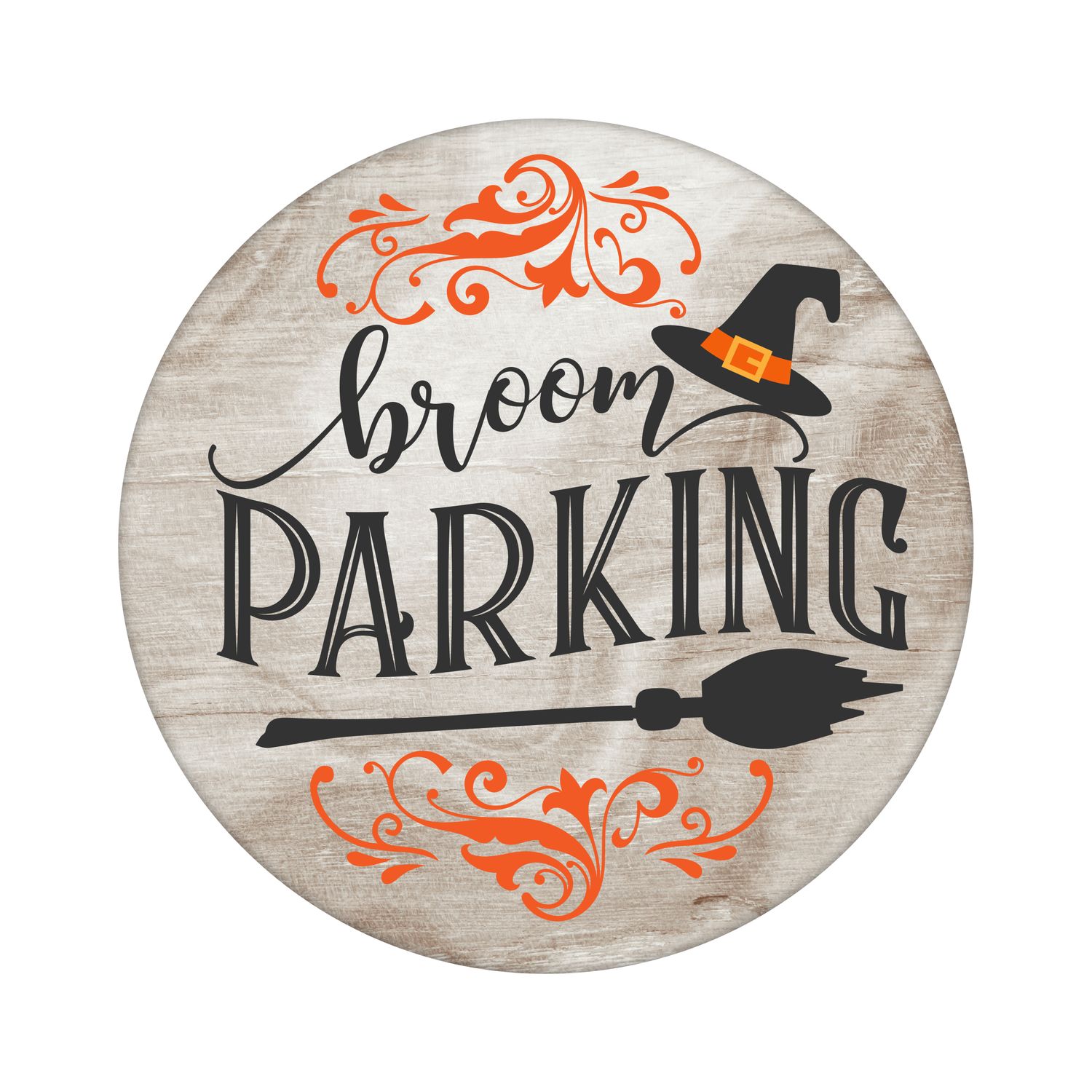 Broom Parking Halloween Round Metal Sign