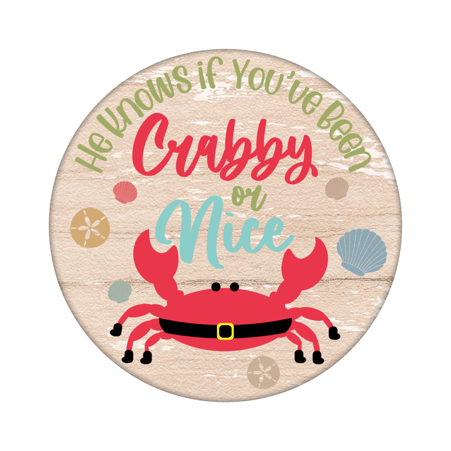 Funny Crab Beach Christmas Round Metal Sign