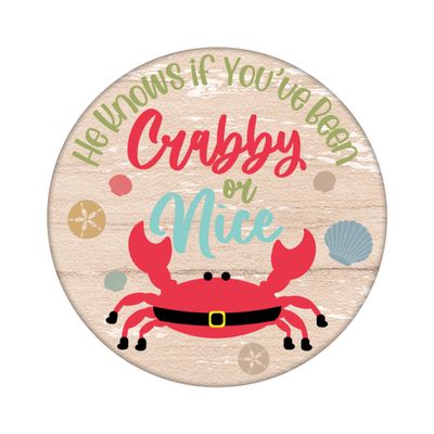 Funny Crab Beach Christmas Round Metal Sign