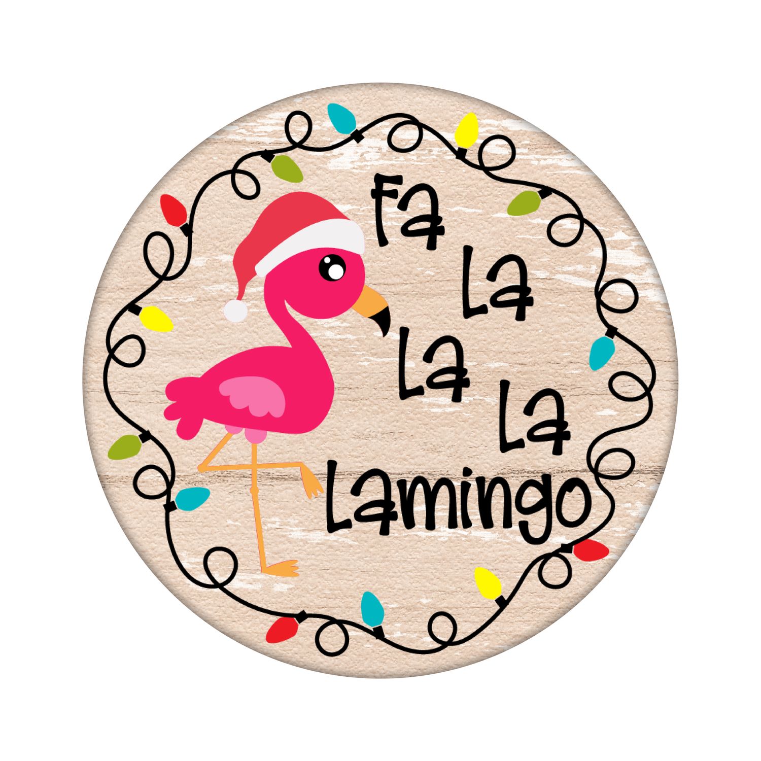 Flamingo Beach Christmas Round Metal Sign