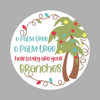 Palm Trees Beach Christmas Round Metal Sign
