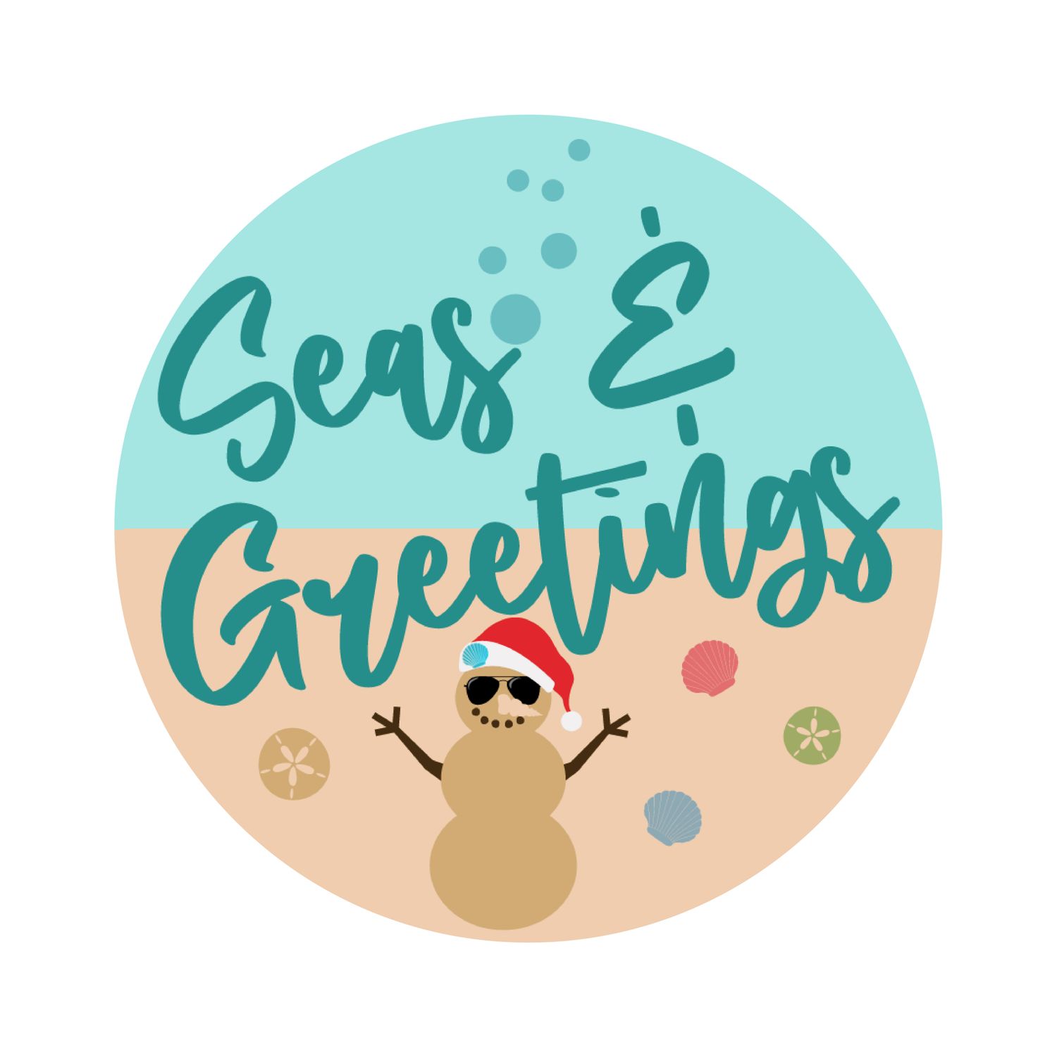 Seas &amp; Greetings Christmas Round Metal Sign