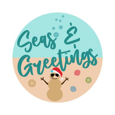 Seas &amp; Greetings Christmas Round Metal Sign