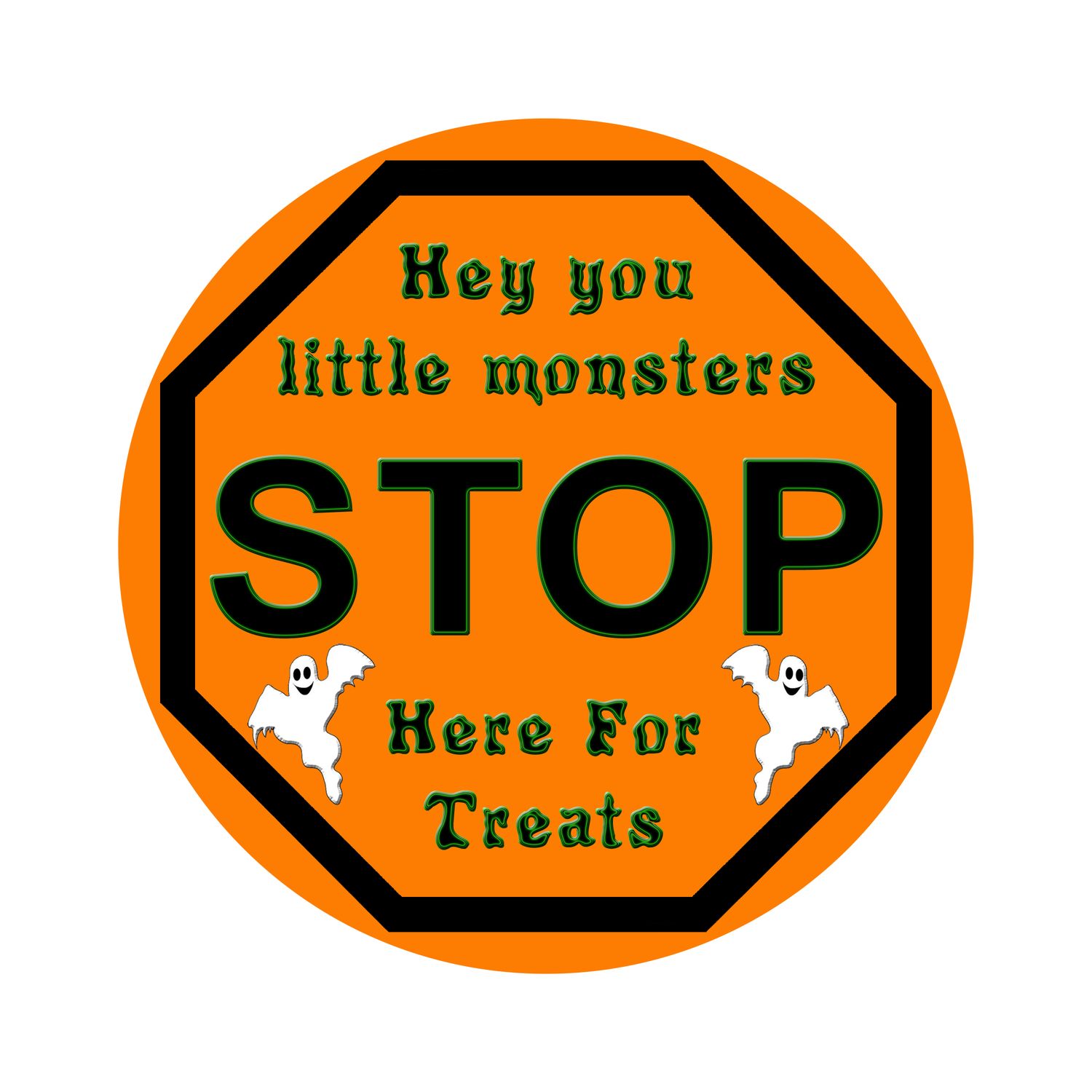 Stop here for Treats Halloween Round Metal Sign