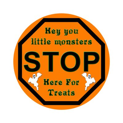 Stop here for Treats Halloween Round Metal Sign
