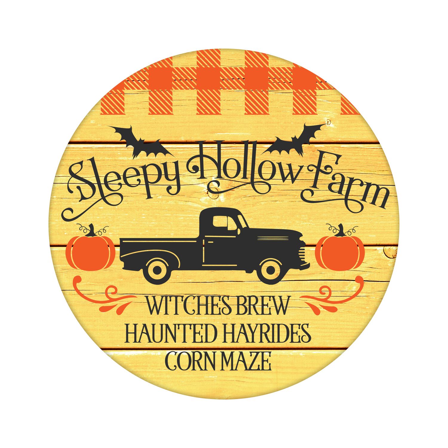 Sleepy Hollow Farm Halloween Round Metal Sign