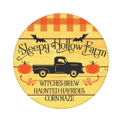 Sleepy Hollow Farm Halloween Round Metal Sign