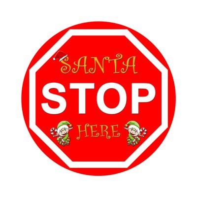 Santa Stop Here Christmas Round Metal Sign