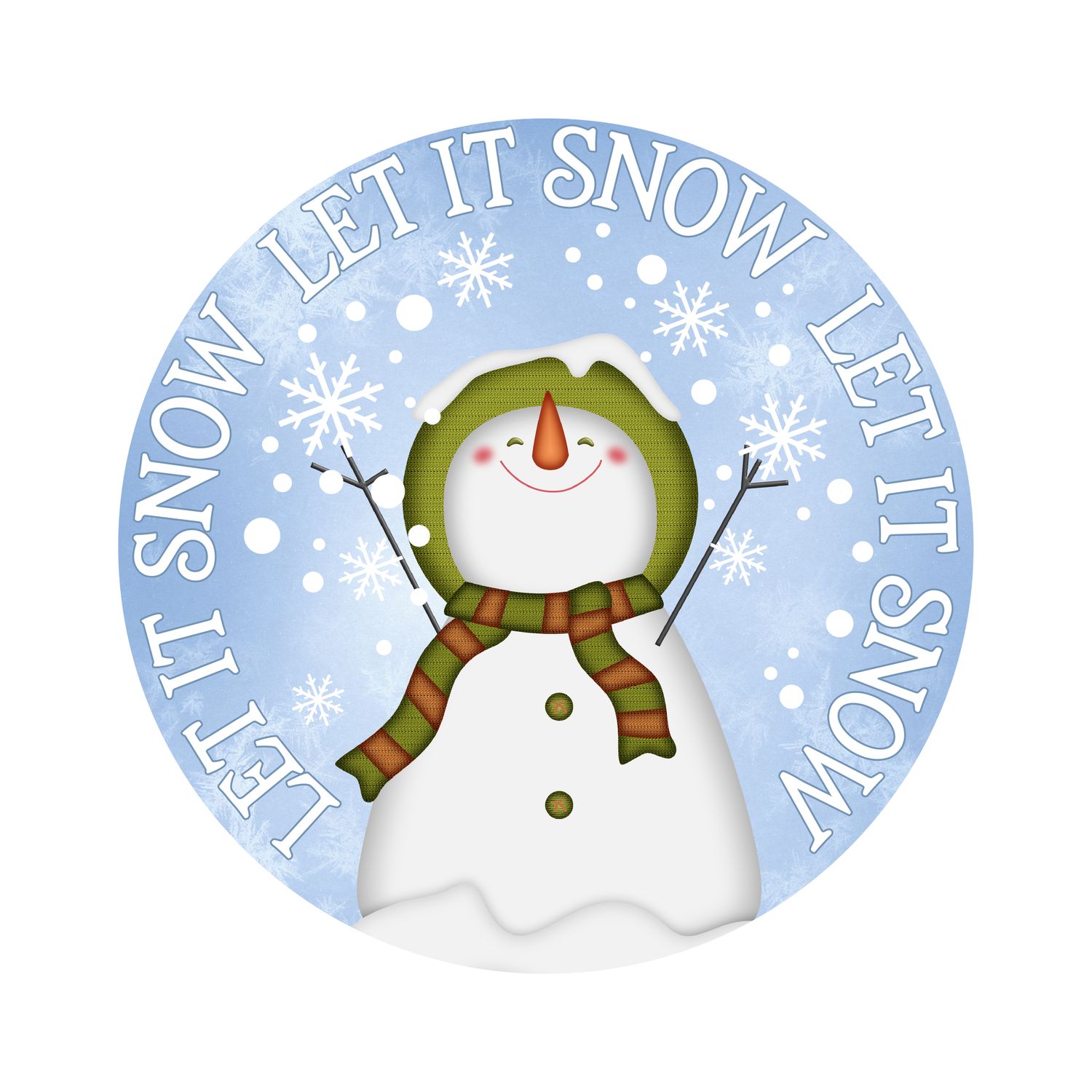 Let it Snow Snowman Christmas Round Metal Sign
