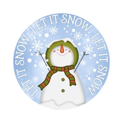 Let it Snow Snowman Christmas Round Metal Sign