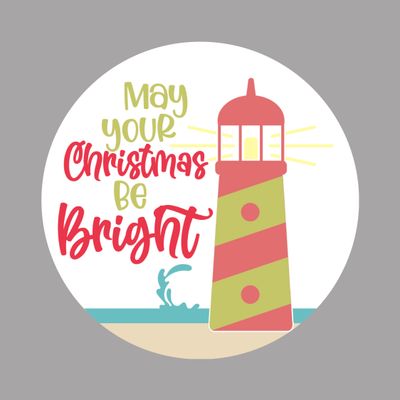 Lighthouse Beach Christmas Round Metal Sign