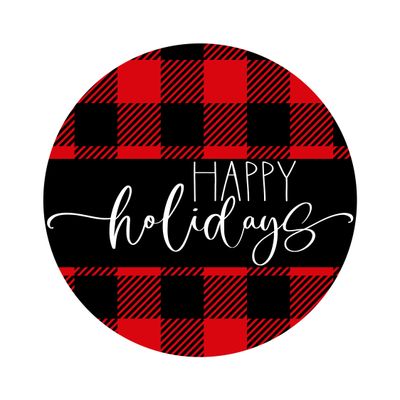 Happy Holidays Red Plaid Christmas Round Metal Sign