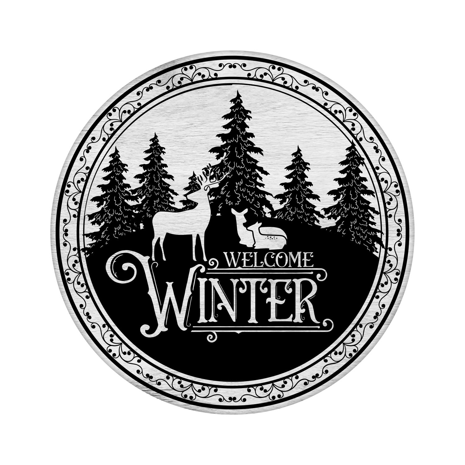 Welcome Winter Round Metal Sign