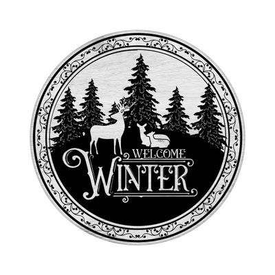 Welcome Winter Round Metal Sign